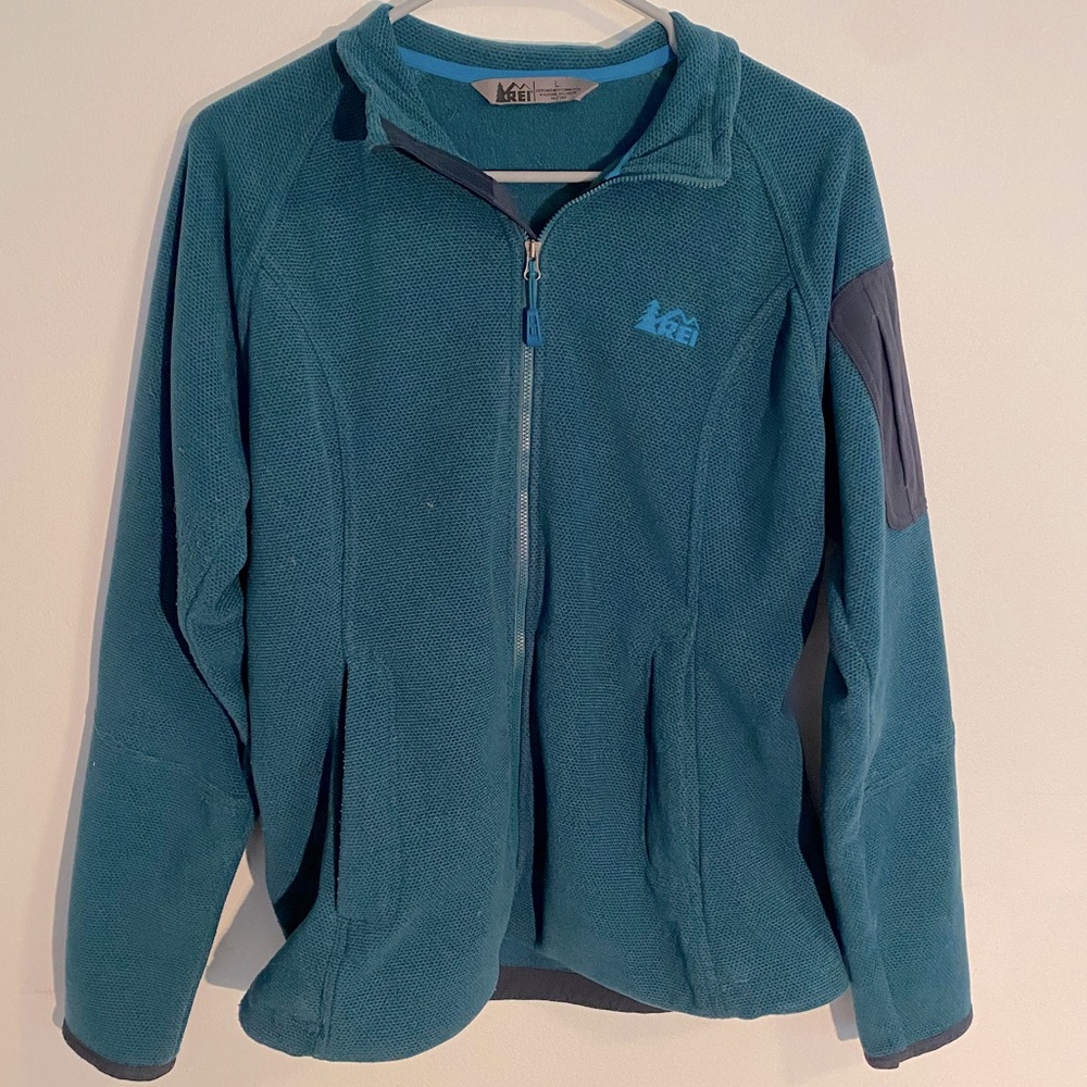 REI Teal Full-Zip Fleece Jacket with Dark Gray Patch